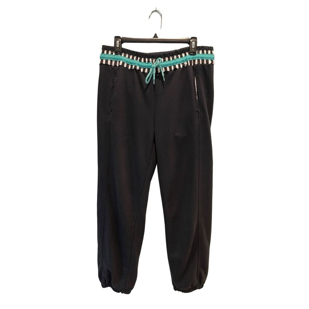 Members Only black joggers with teal trim drawstring waistband and pockets - M